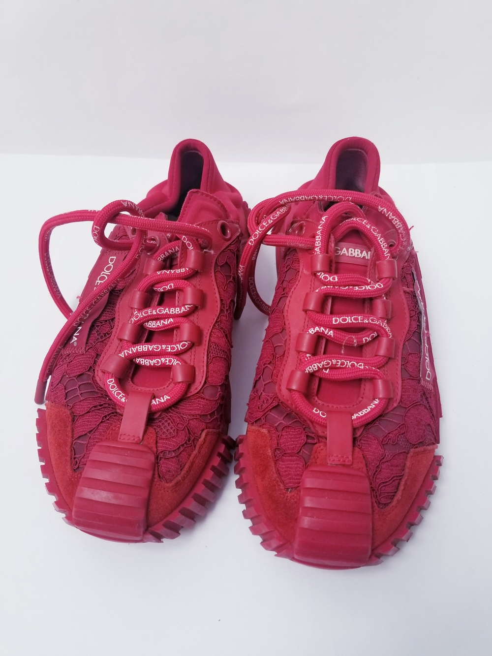 Dolce & Gabbana Women's Lace-Overlay Sneakers in Fuchsia Pink